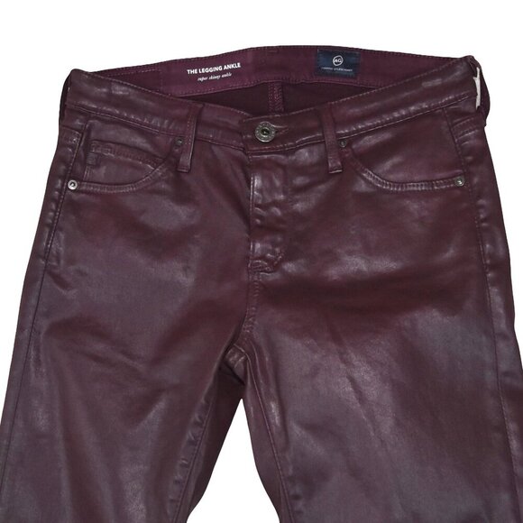 AG Legging Ankle Pants 25R Coated Waxed Jeans Ox Blood Red Skinny Super Sleek - Picture 5 of 10